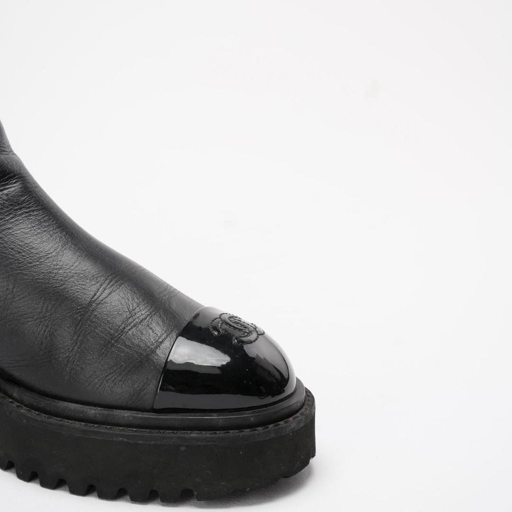 Chanel Black Crumpled Cap Toe Short Boots 38