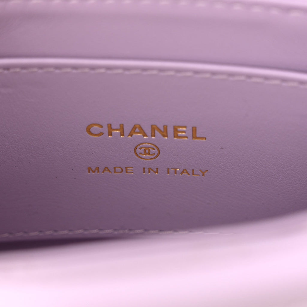 Shiny Aged Calfskin Quilted Mini Nano Kelly Shopper Lilac