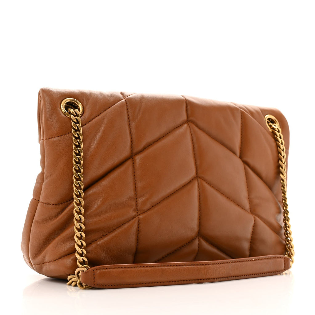Lambskin Quilted Small Loulou Puffer Monogram Chain Satchel Dark Honey
