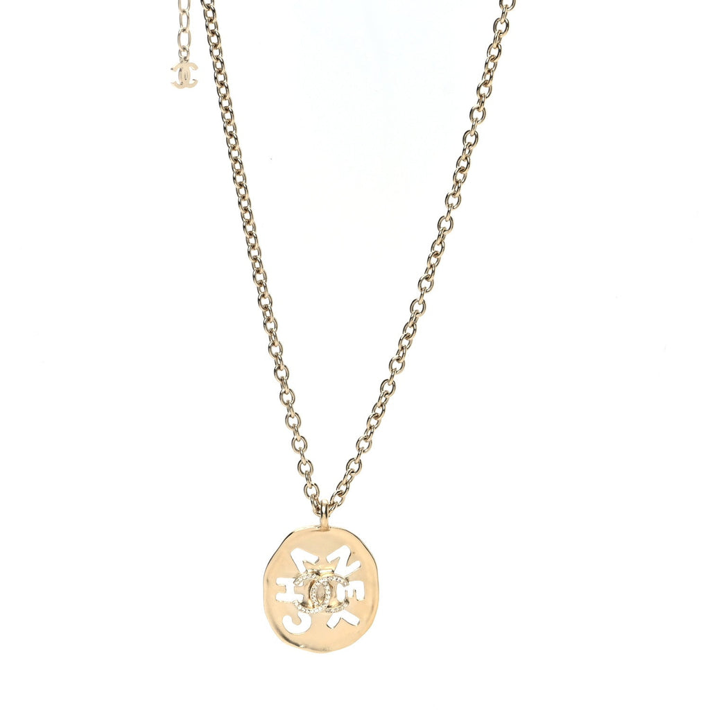 Crystal CC Medallion Logo Necklace Gold Gold