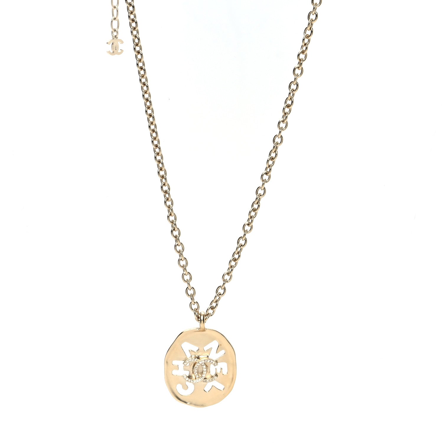 Crystal CC Medallion Logo Necklace Gold Gold