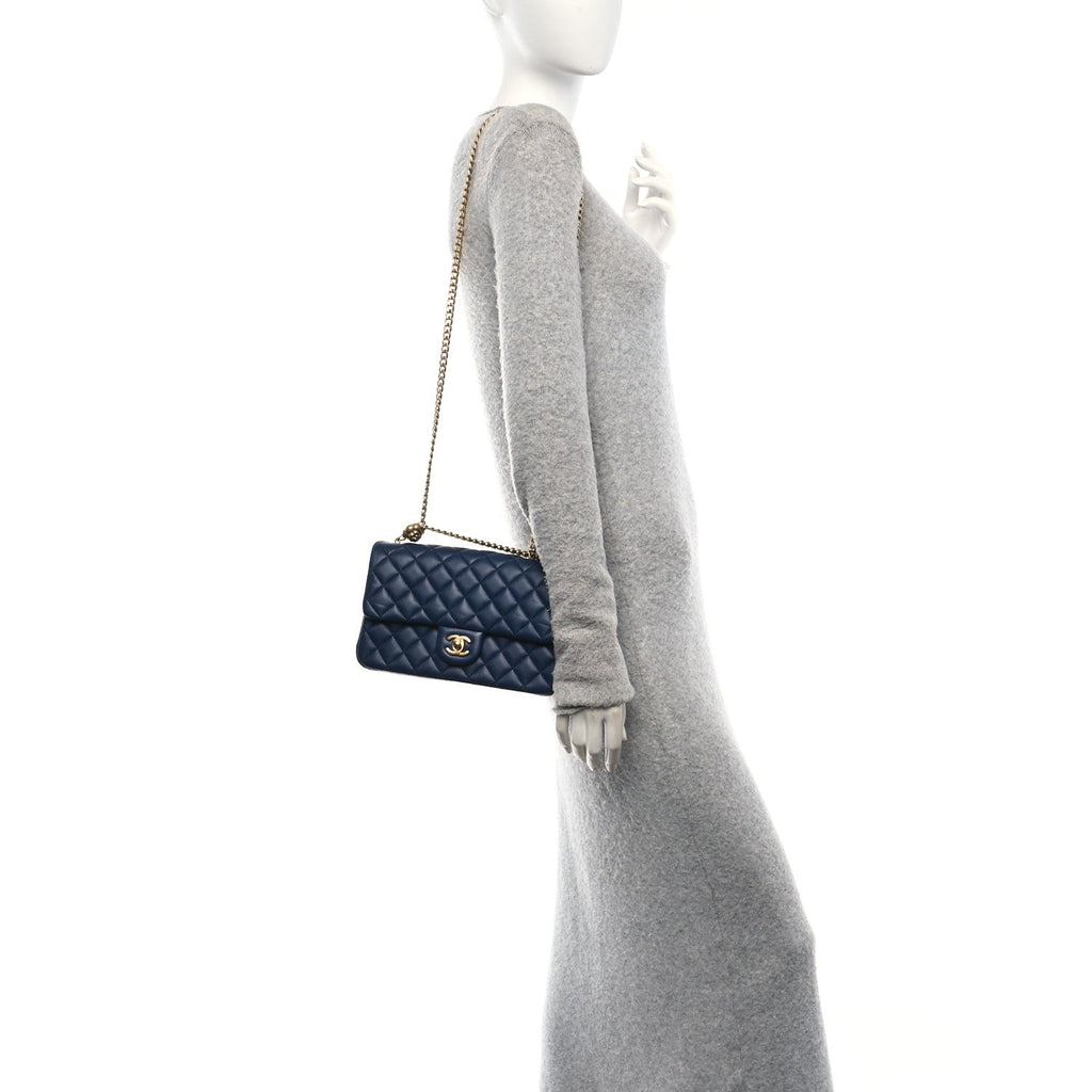 Lambskin Quilted Small Sweet Camellia Flap Navy