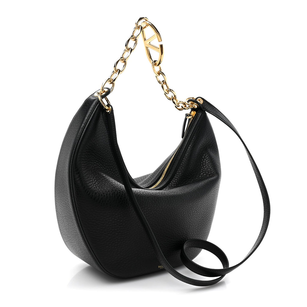 Grainy Calfskin Small Vlogo Moon Hobo Bag Black