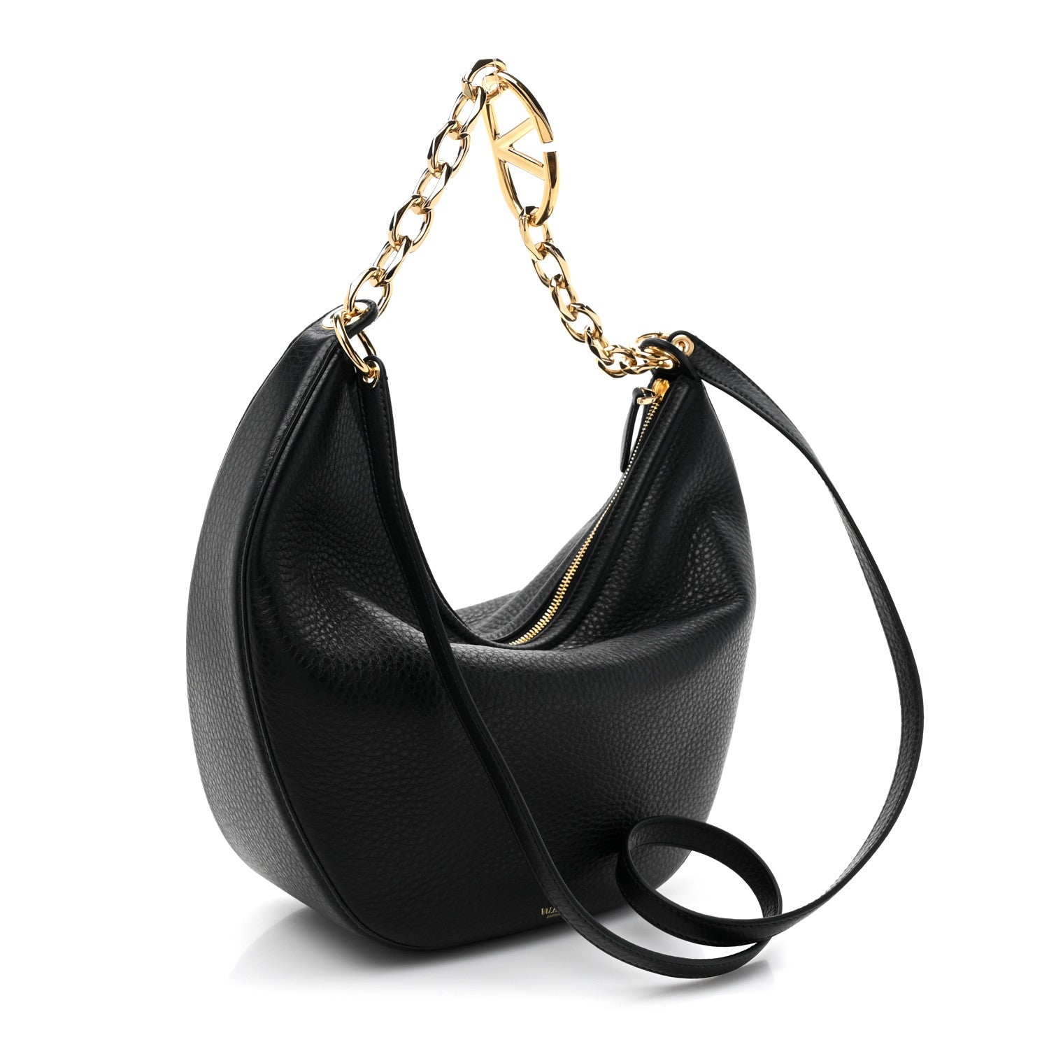 Grainy Calfskin Small Vlogo Moon Hobo Bag Black