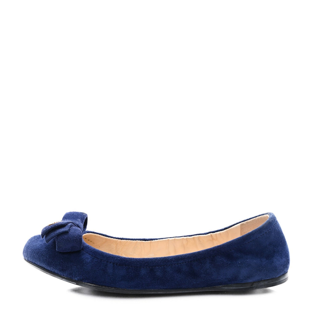 Suede Bow Logo Ballerina Flats 35.5 Blue
