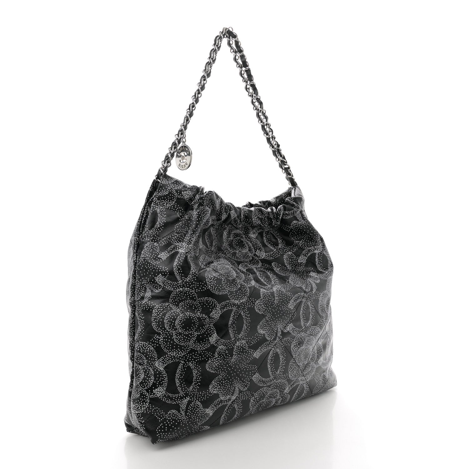 Printed Calfskin Quilted Chanel 22 Black