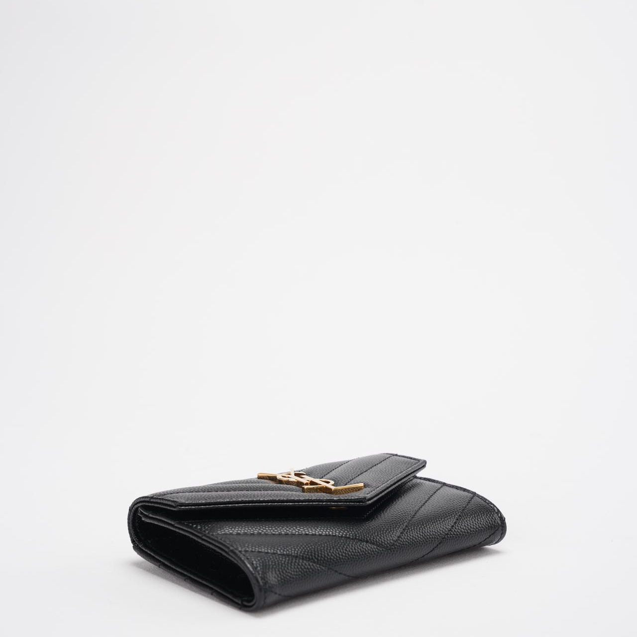 Saint Laurent Small Monogram Wallet Black Leather with Gold YSL Logo