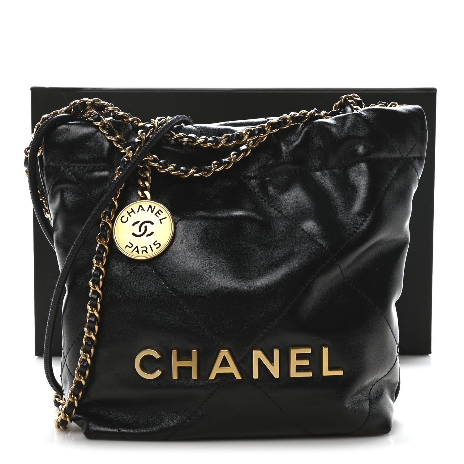 Shiny Calfskin Quilted Mini Chanel 22 Black