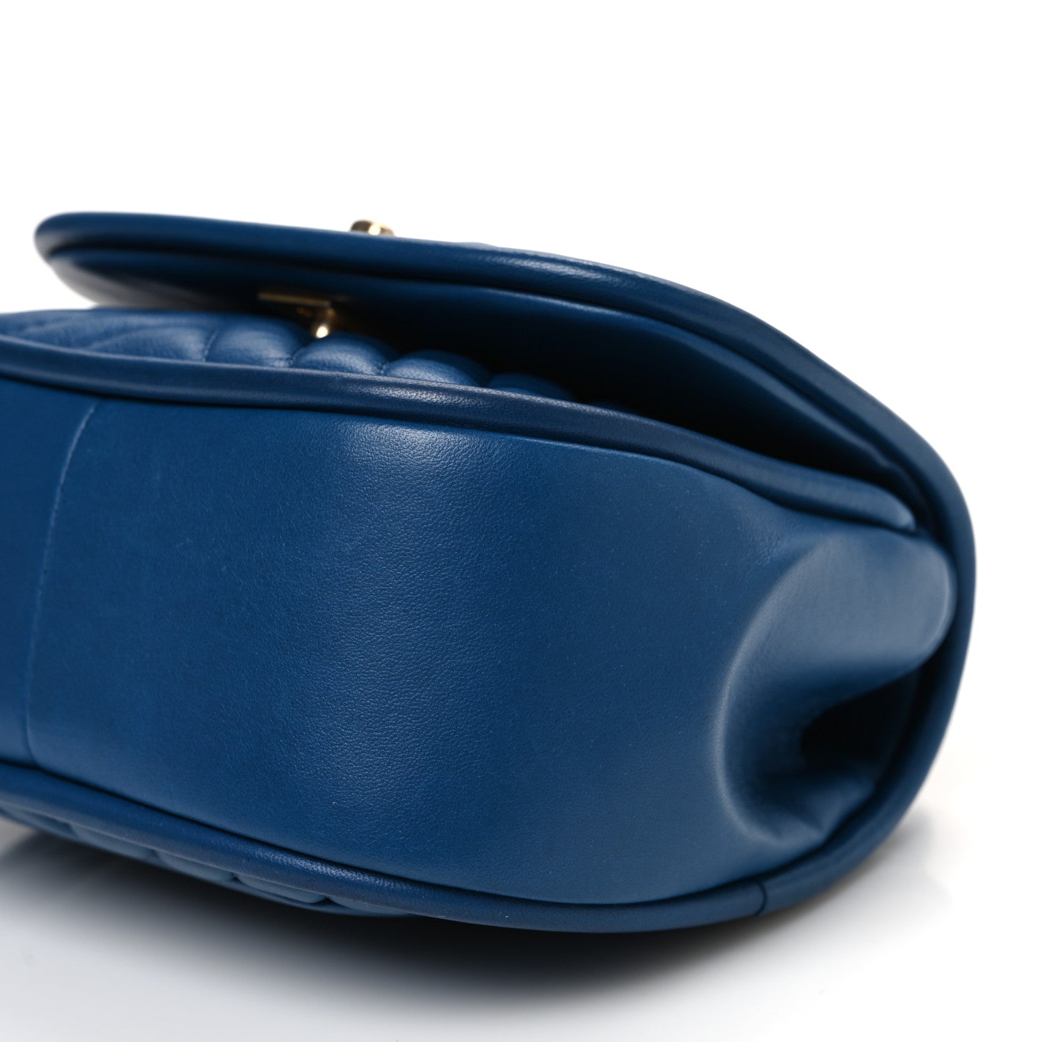 Lambskin Reverse Chevron Quilted Mini Round Top Handle Flap Blue