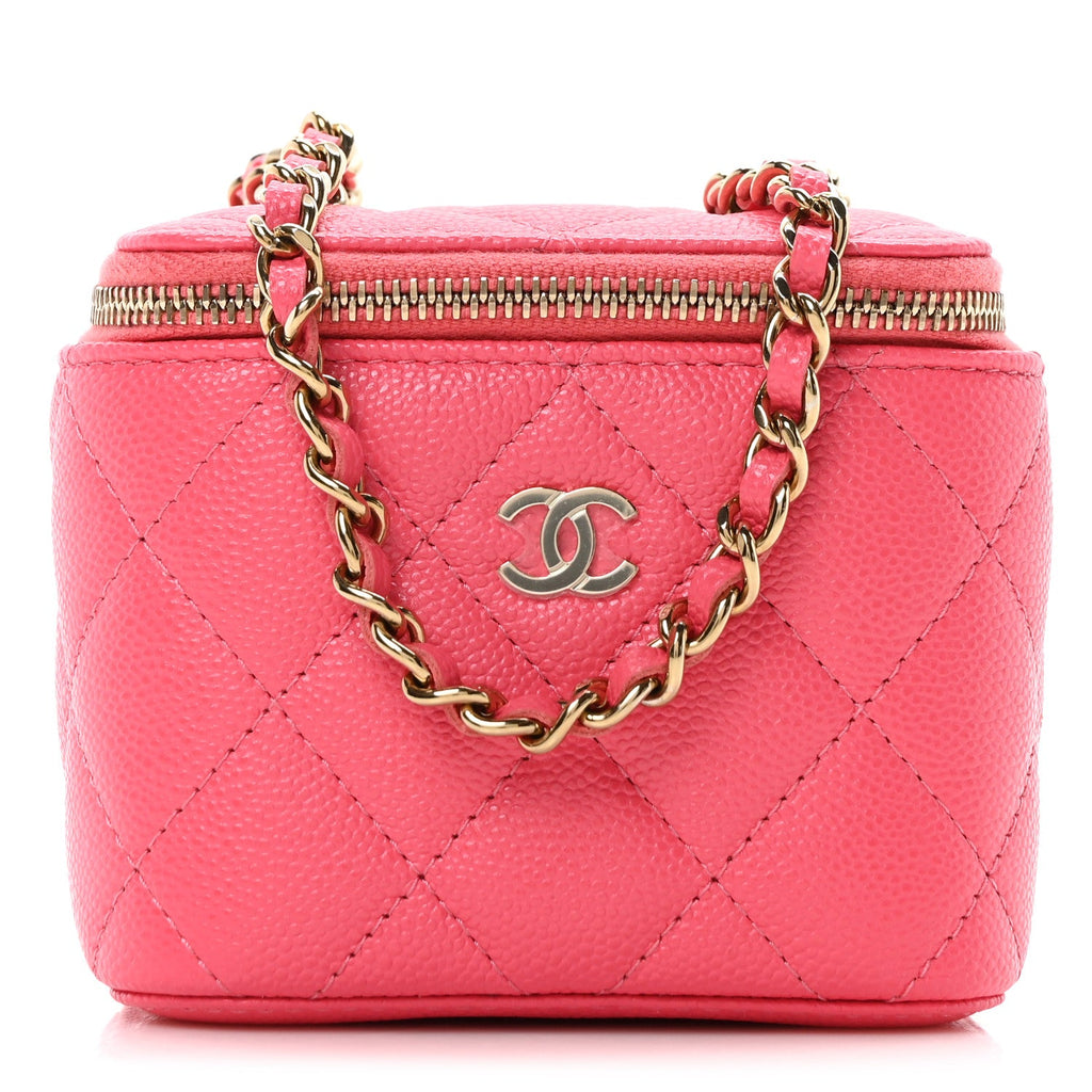 Caviar Quilted Mini Vanity Case With Chain Pink