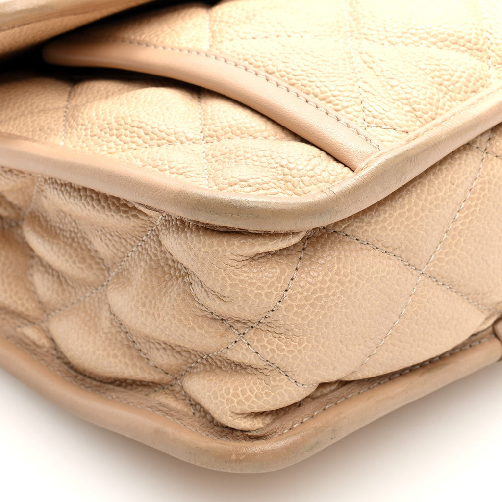 Caviar Quilted Large French Riviera Flap Beige