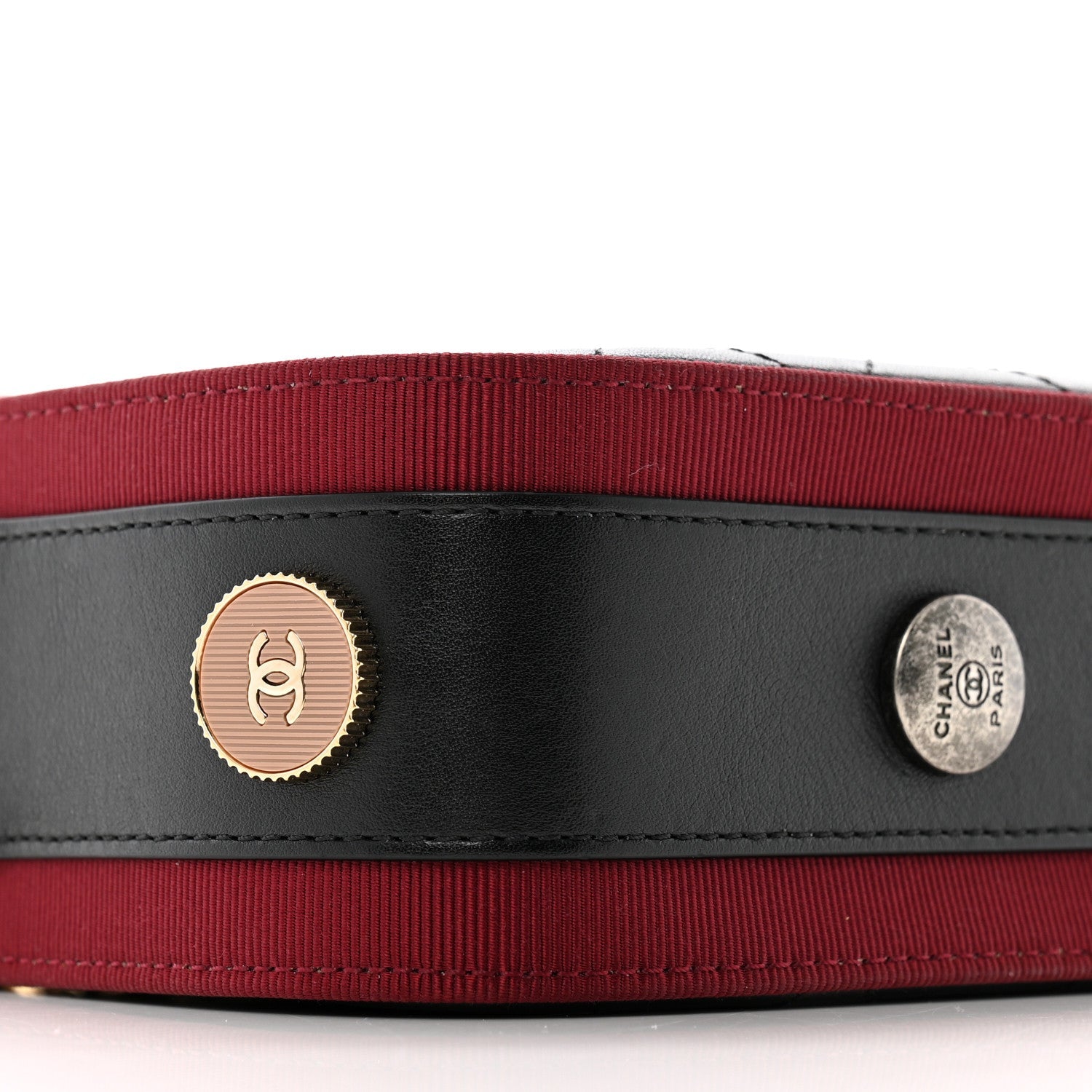 Calfskin Grosgrain Stitched Button Up Camera Case Black