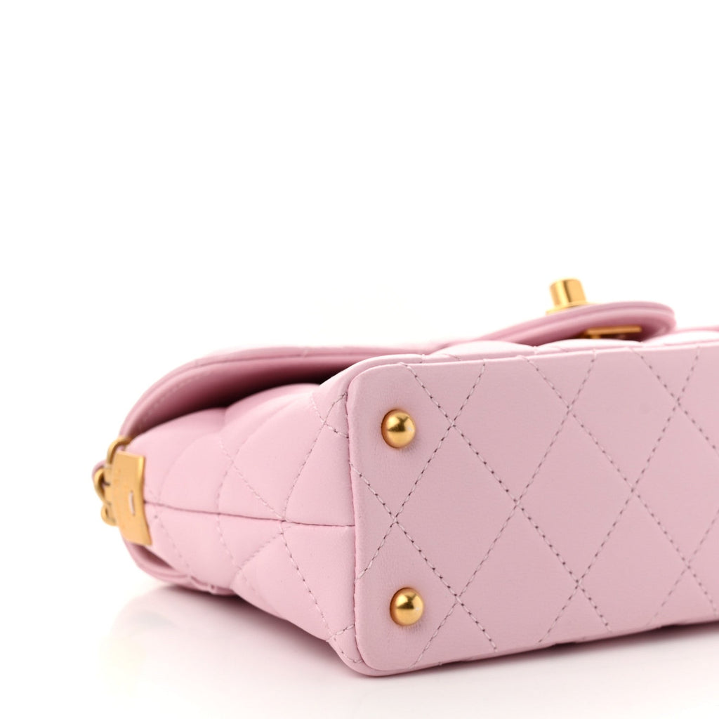 Lambskin Quilted Mini Flap Top Handle Bag Light Pink