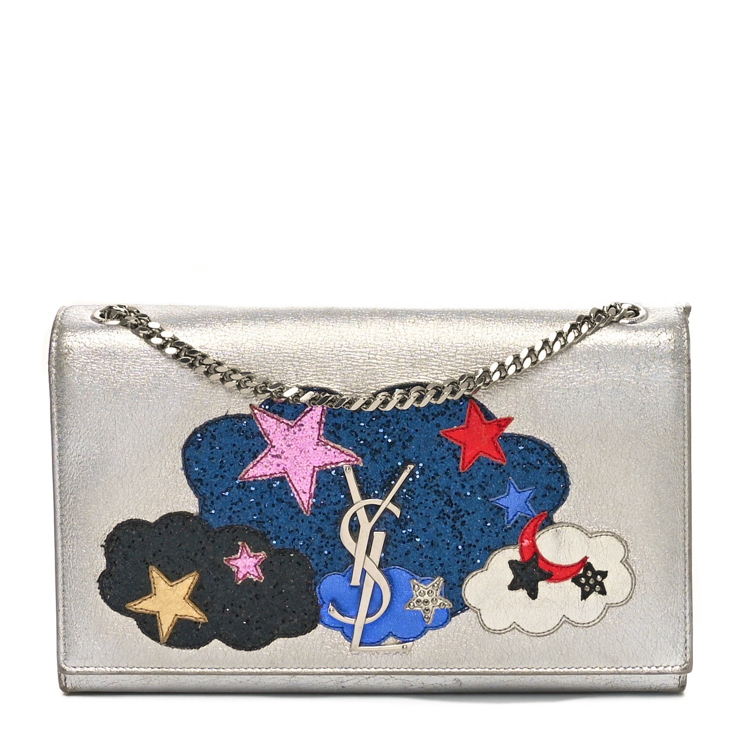 Metallic Lambskin Medium Cloud Star Monogram Kate Satchel Argento