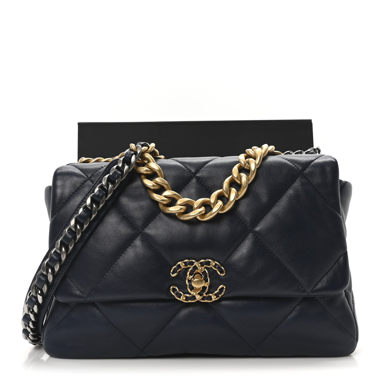 Lambskin Quilted Large Chanel 19 Flap Dark Blue