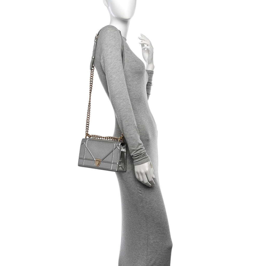 Metallic Ceramic Effect Deerskin Small Diorama Flap Bag Silver