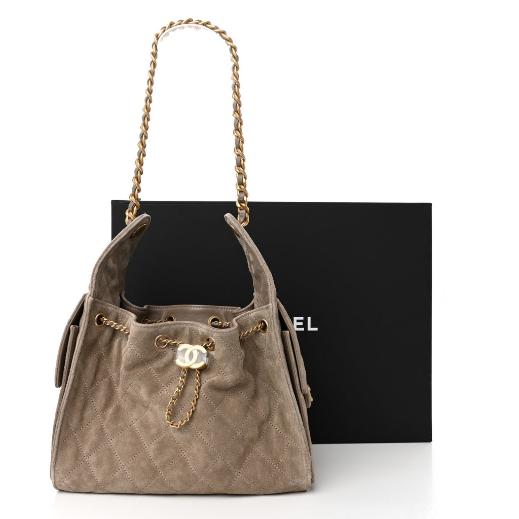 Suede Quilted Small Chanel 25 Handbag Dark Grey