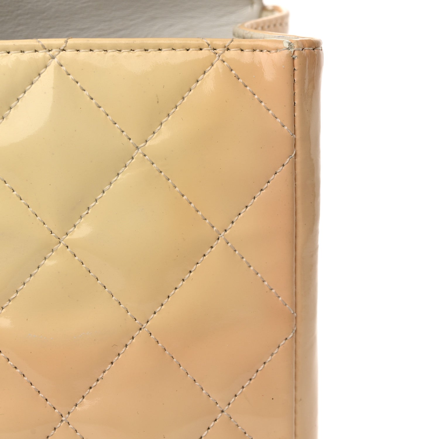 Patent Quilted Top Handle Single Flap Light Beige