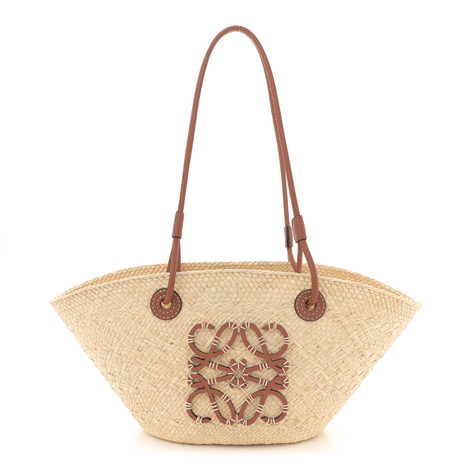 Calfskin Raffia Paulas Ibiza Small Anagram Basket Tote Bag Natural Tan