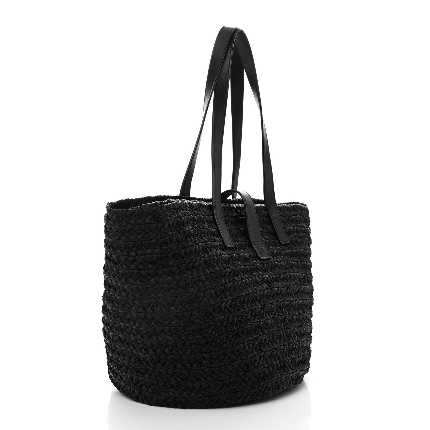 Raffia Calfskin Celtic Buckle Medium Panier Tote Black