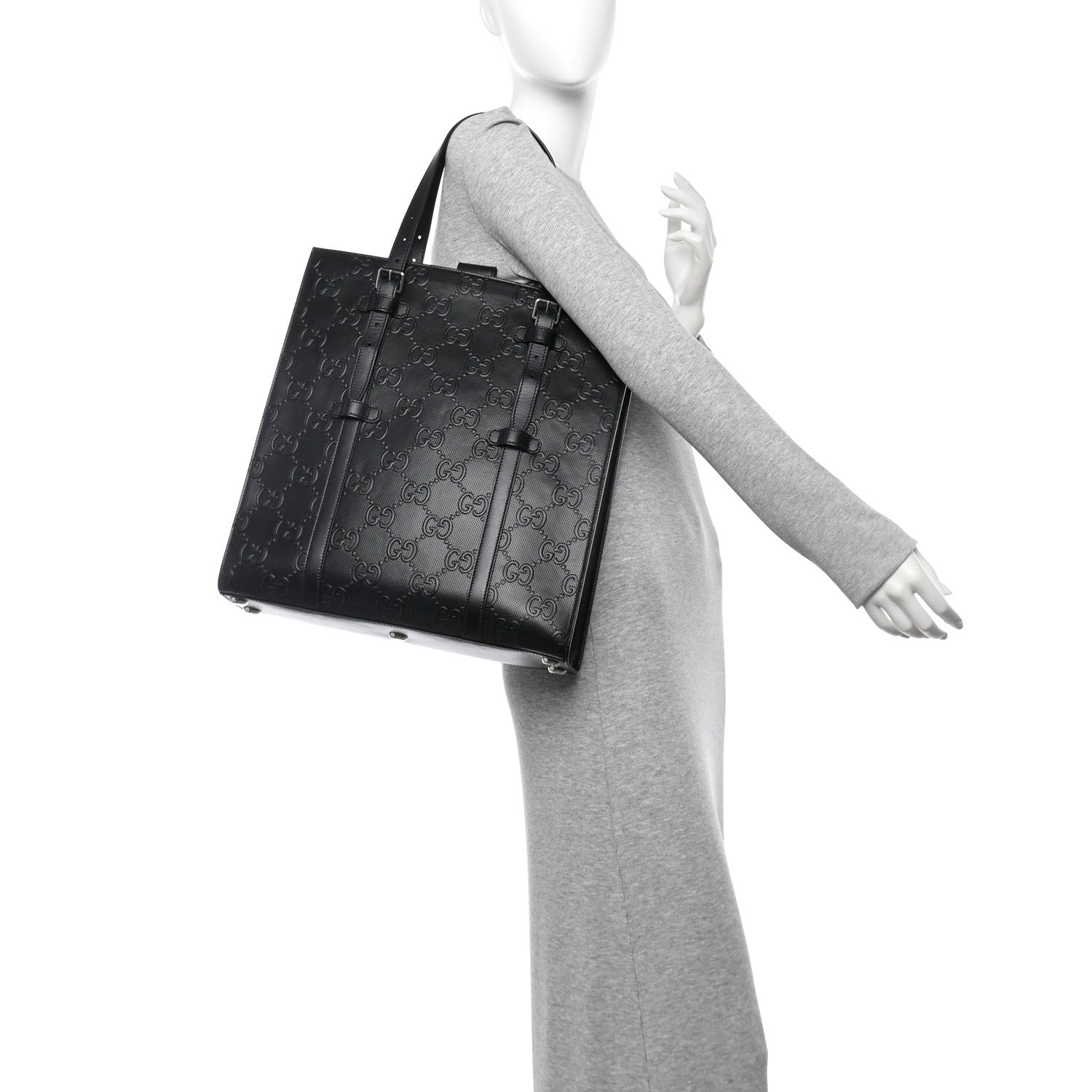 Calfskin GG Tennis Embossed Medium Tote Bag Black