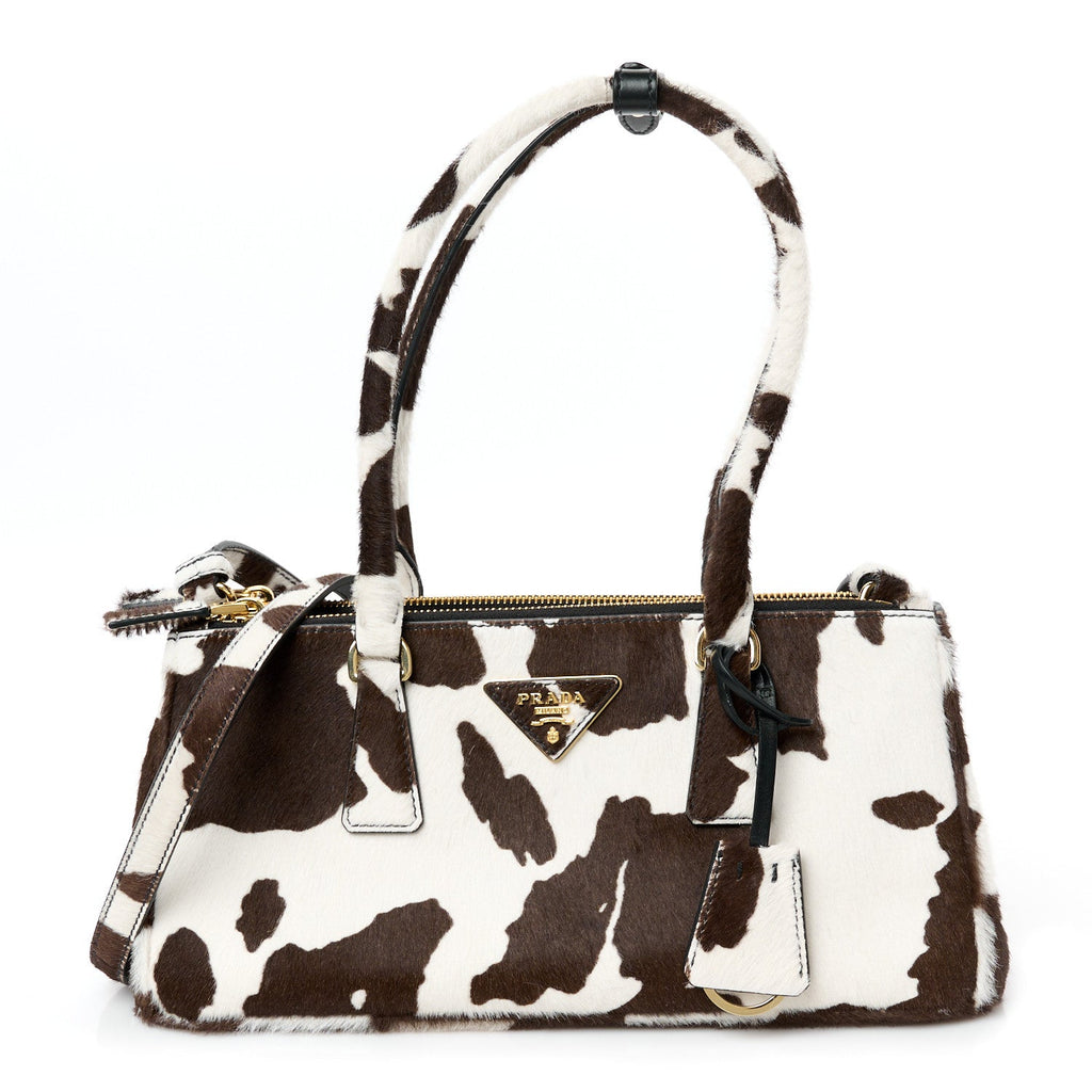 Calf Hair Stampata Cow East West Medium Galleria White Moro