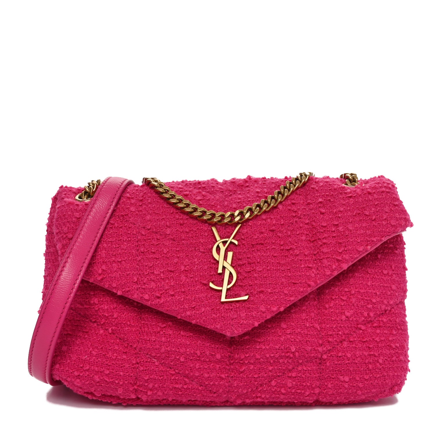 Boucle Tweed Quilted Toy Loulou Puffer Monogram Chain Satchel Magenta