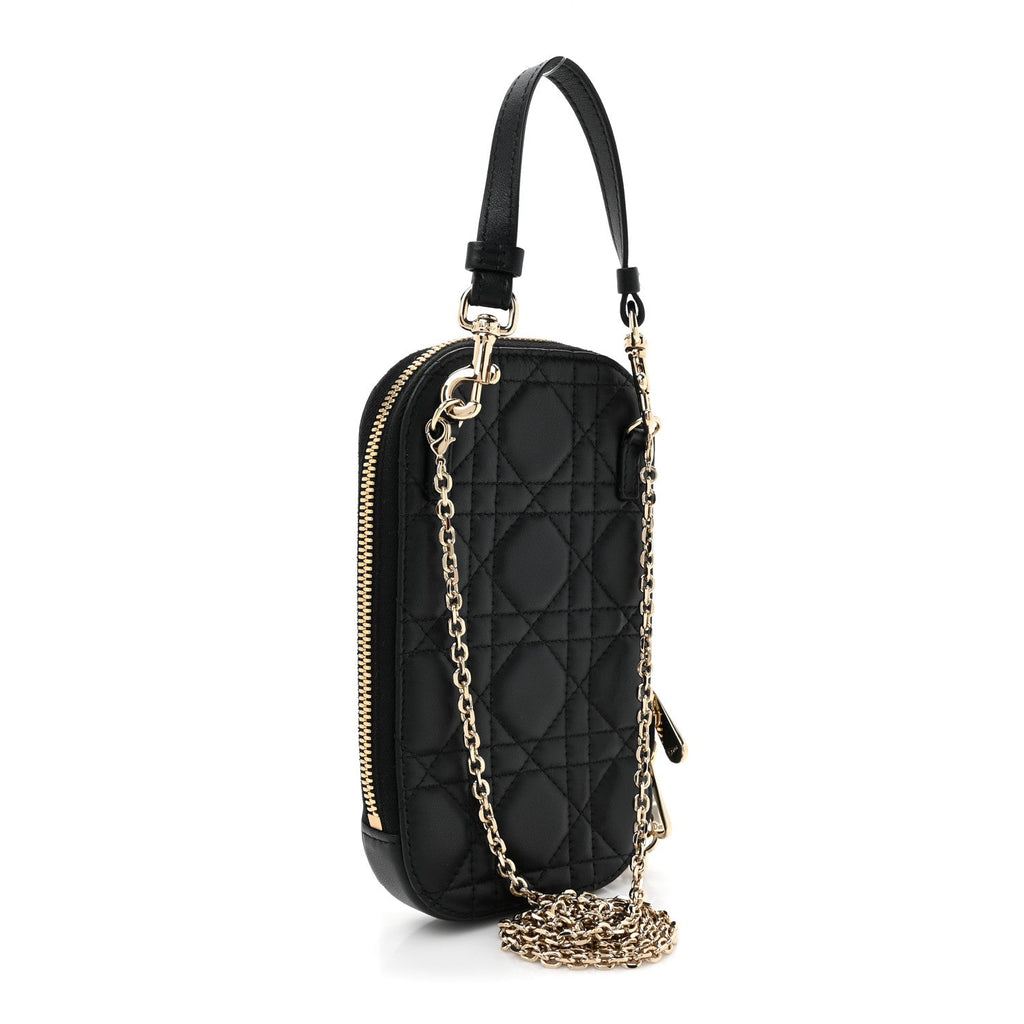 Lambskin Cannage Lady Dior Phone Holder Black