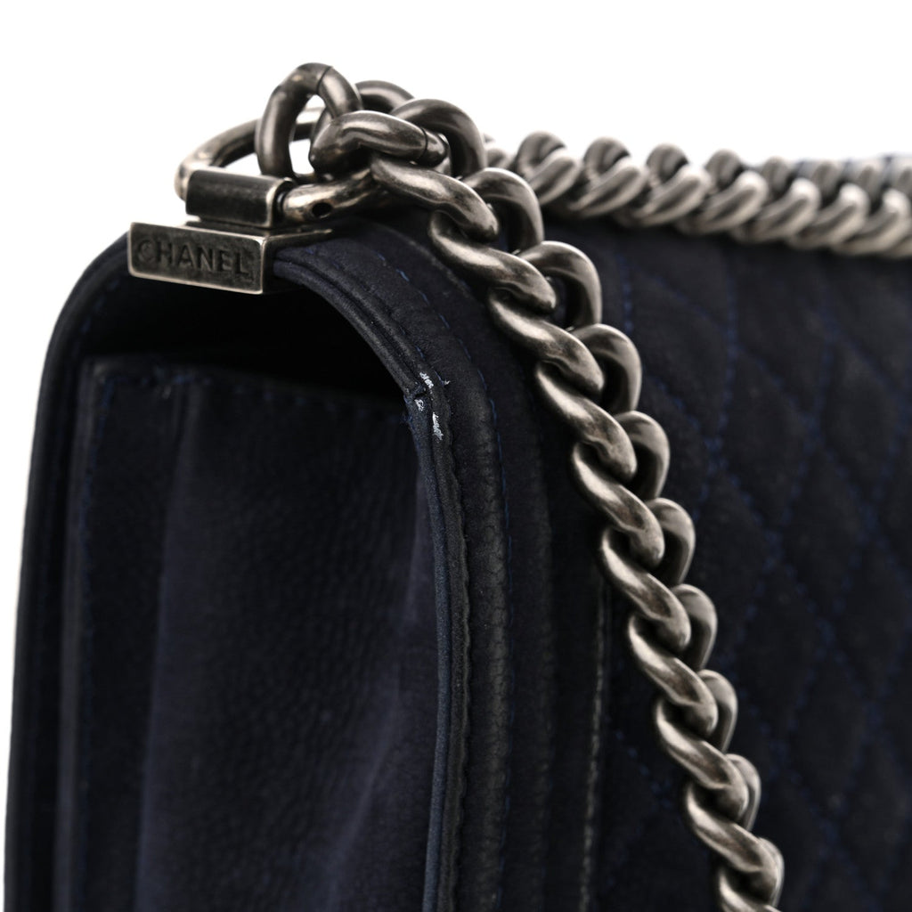 Iridescent Caviar Quilted Large Boy Flap Navy Blue