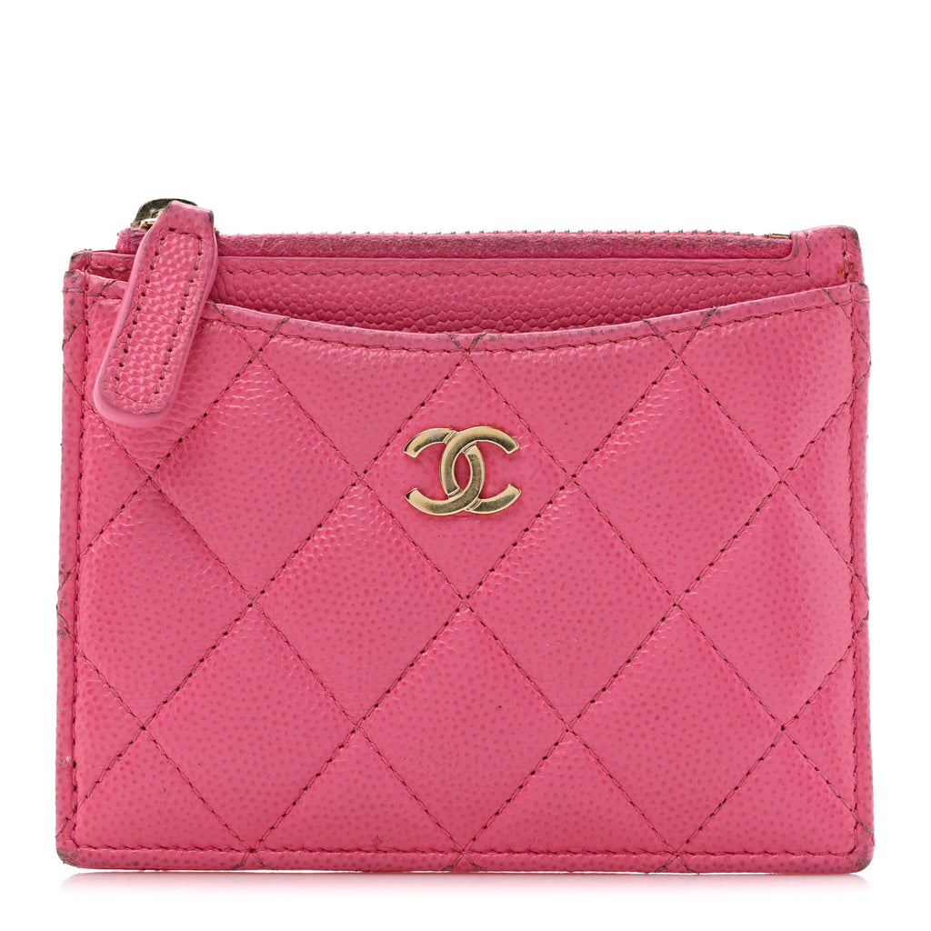 Caviar Quilted CC Zip  Holder Pink
