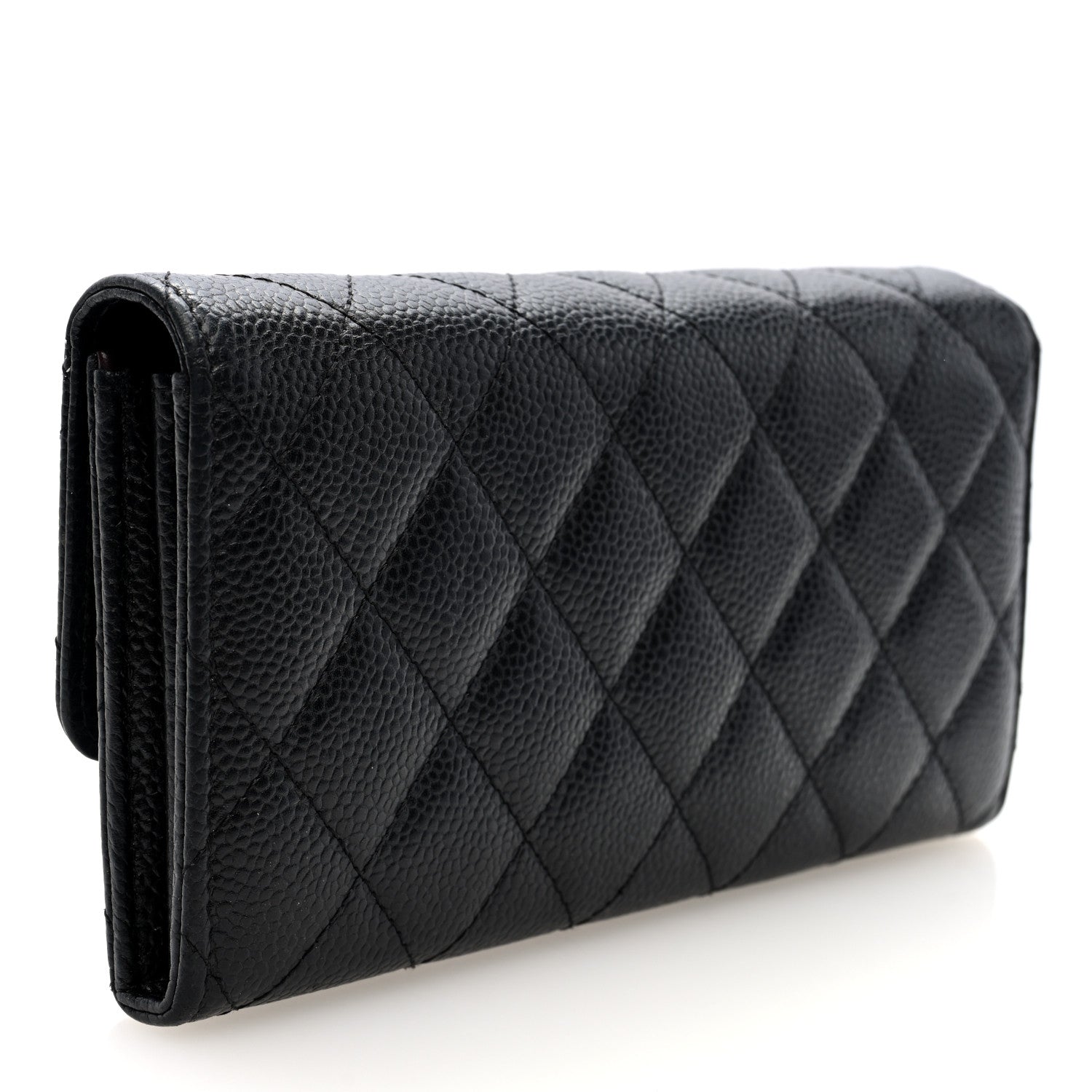 Caviar Quilted Large Gusset Flap Wallet Black