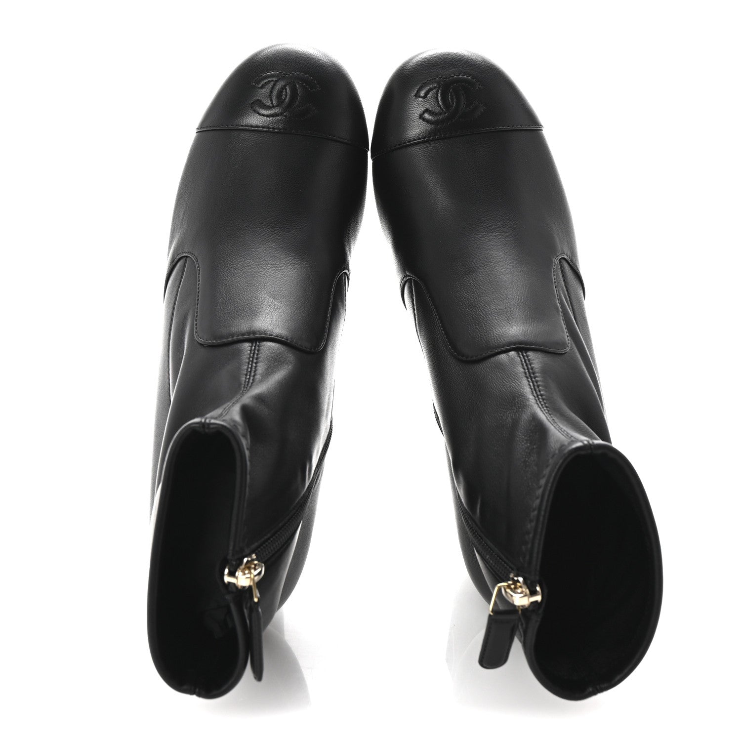 Stretch Lambskin Cap Toe CC Short Boots 37.5 Black