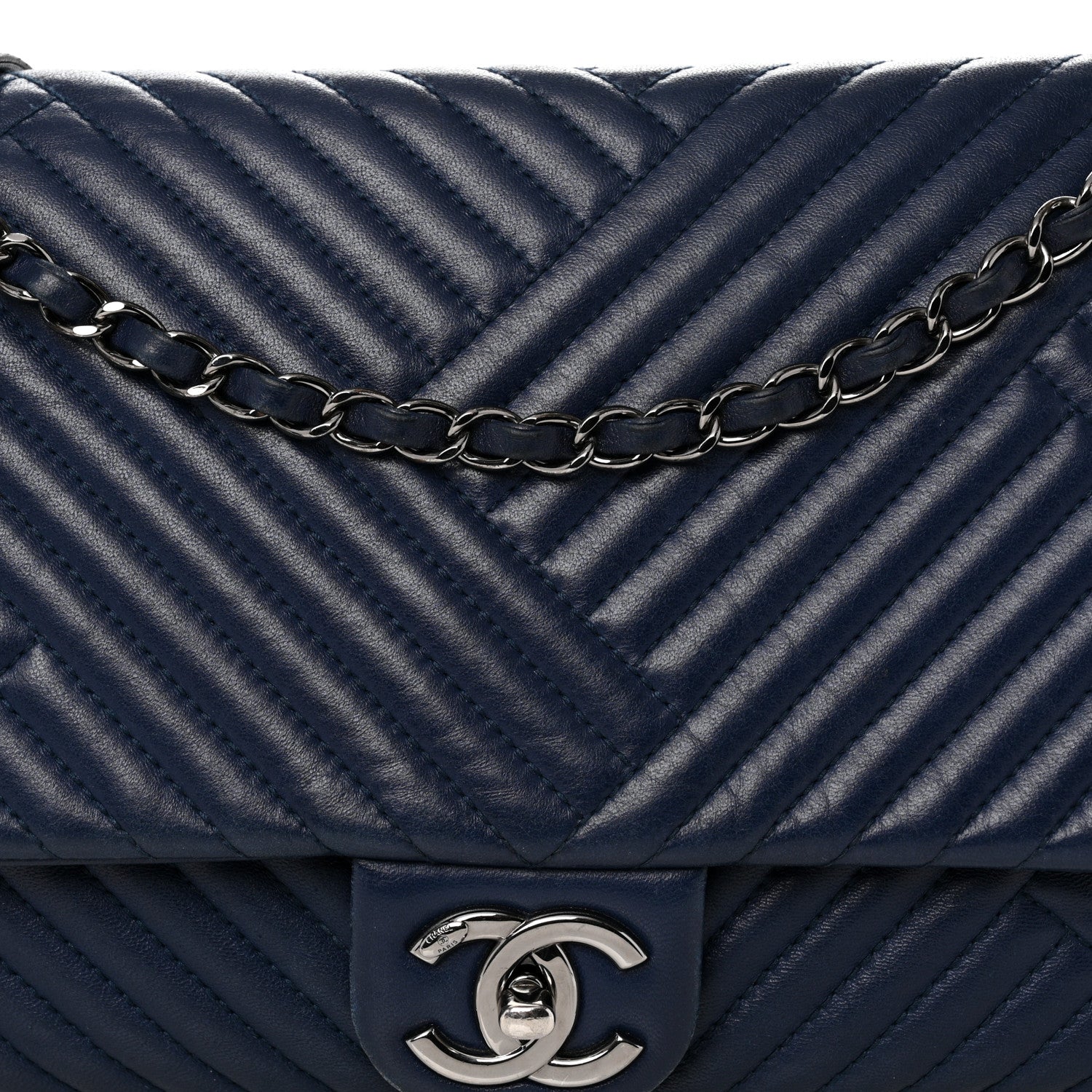 Lambskin Quilted Large CC Crossing Flap Navy