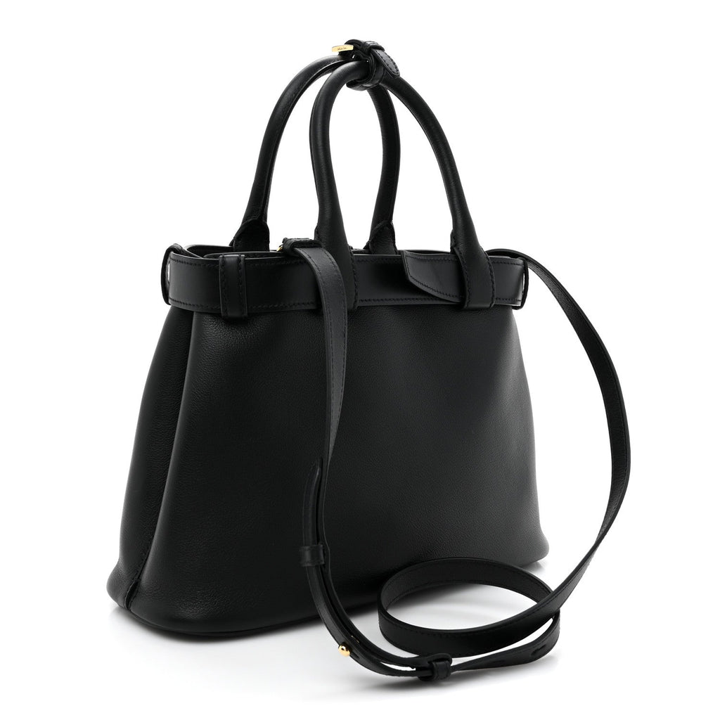 Soft Grained Calfskin Vitello Daino Small Buckle Bag Black