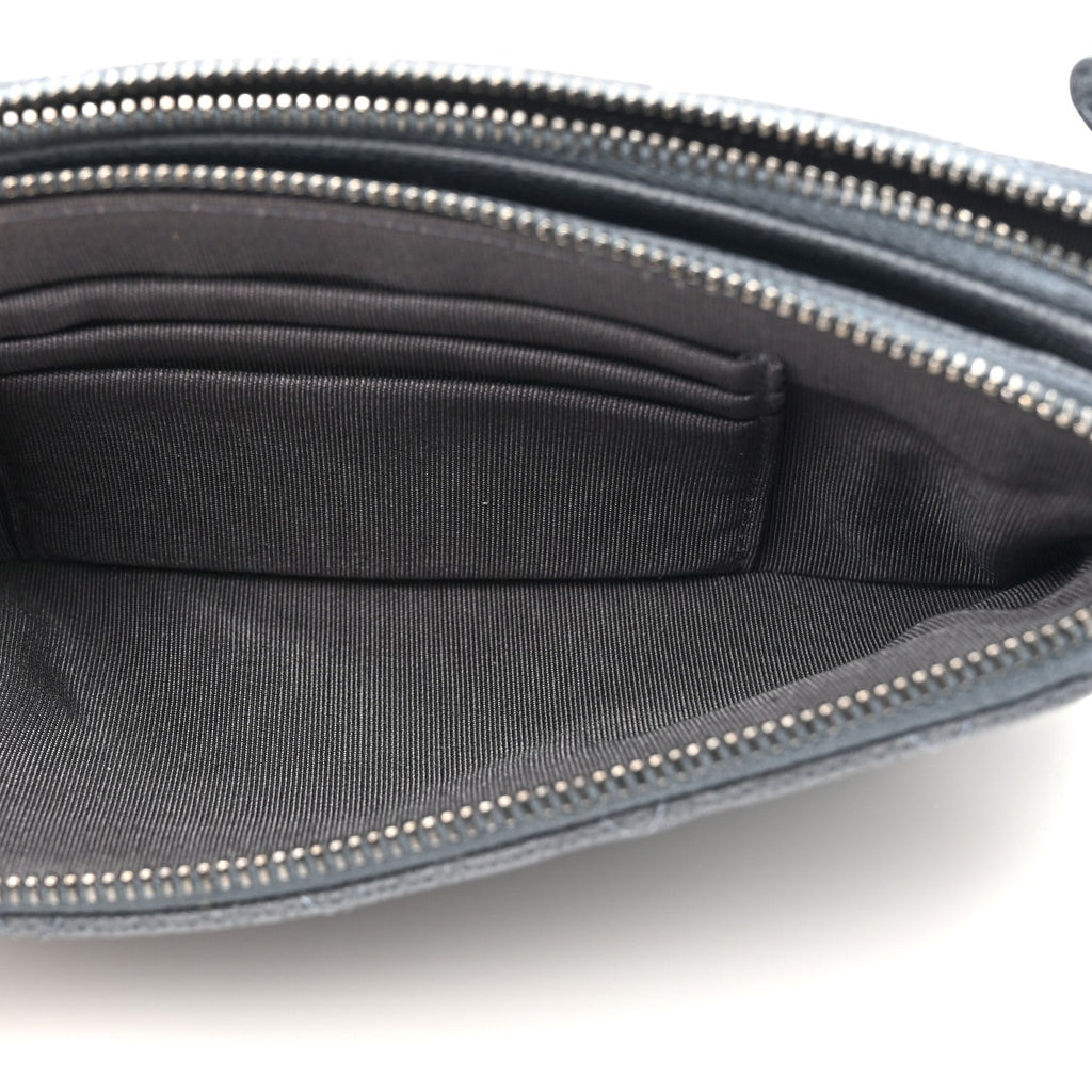 Caviar Quilted Small Clutch With Chain Grey