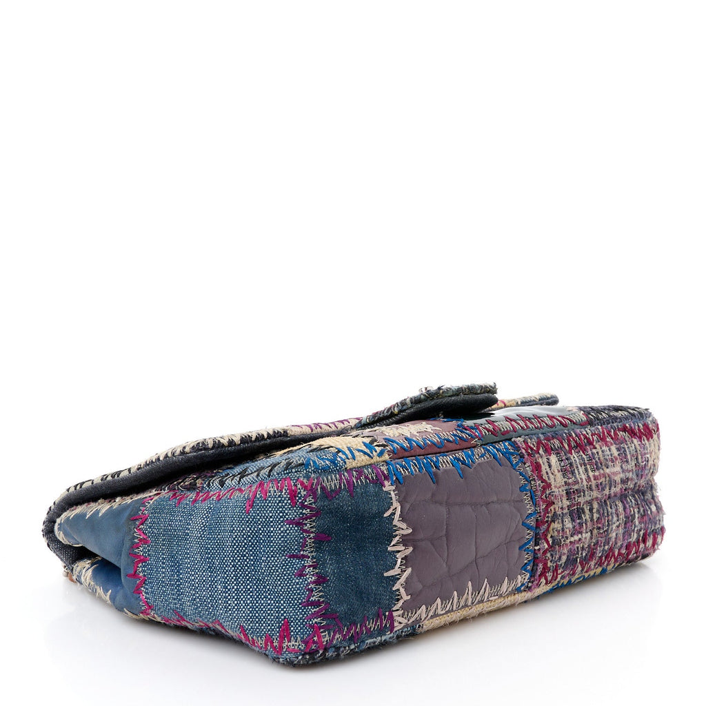 Denim Tweed Patchwork Jumbo Single Flap Multicolor