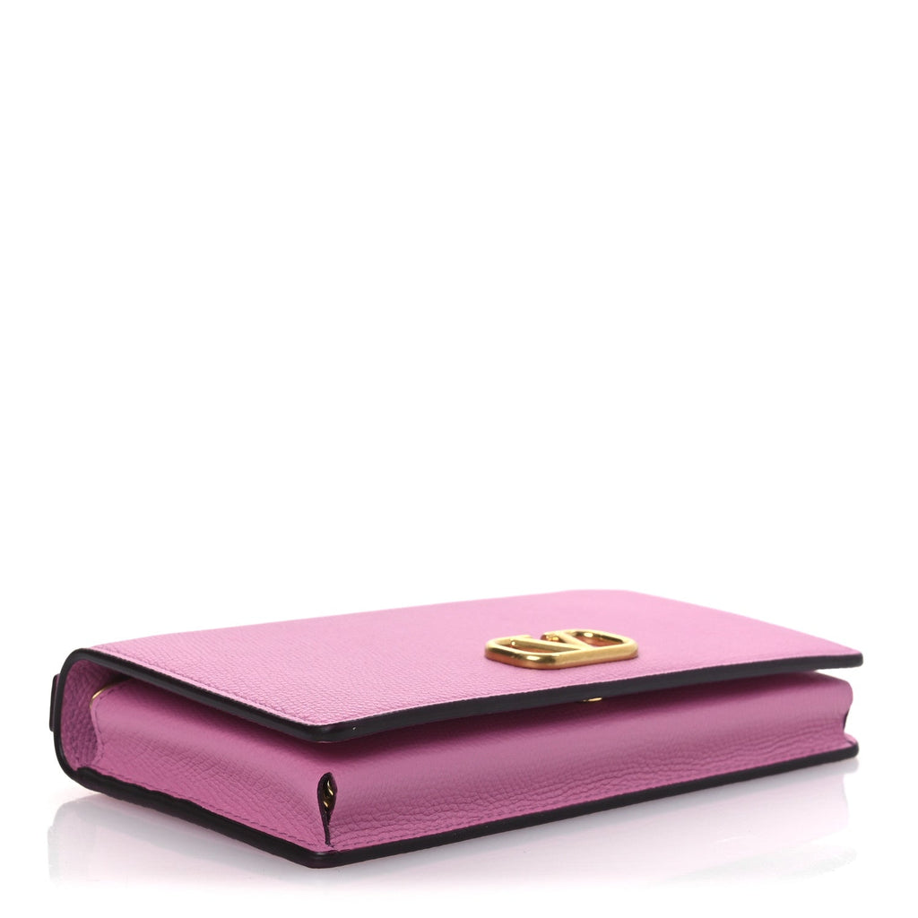 Grainy Calfskin VLogo Top Handle Wallet With Chain Feminine Pink