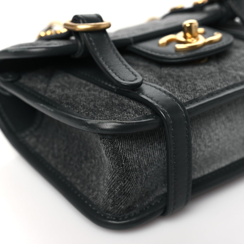Denim Quilted Mini Flap Grey