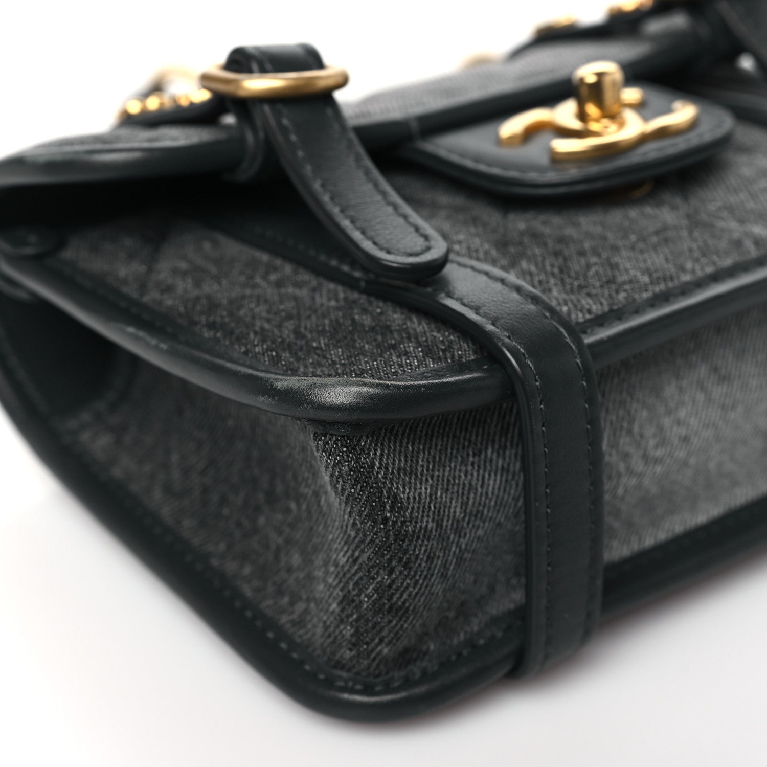 Denim Quilted Mini Flap Grey