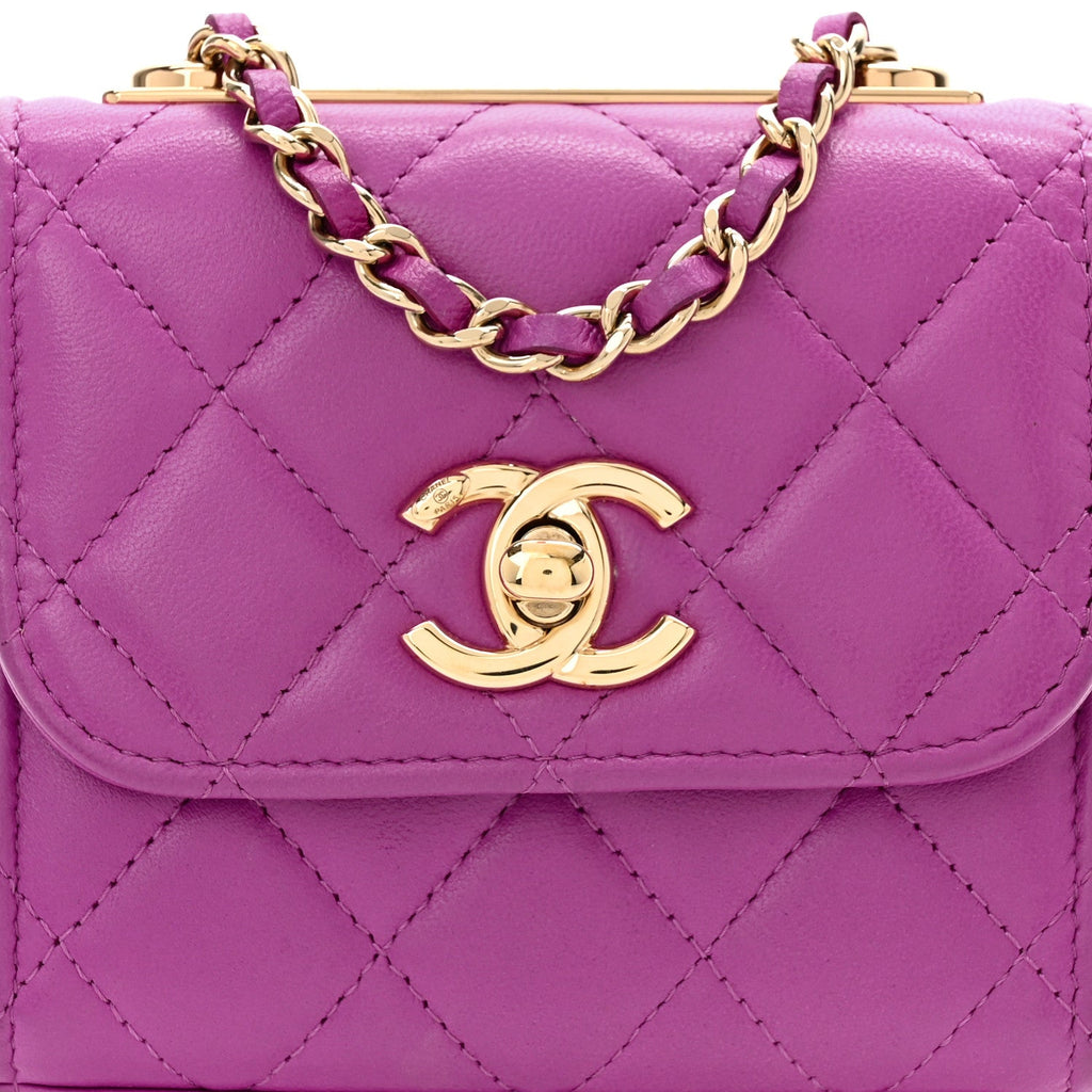 Lambskin Quilted Mini Trendy CC Clutch With Chain Purple