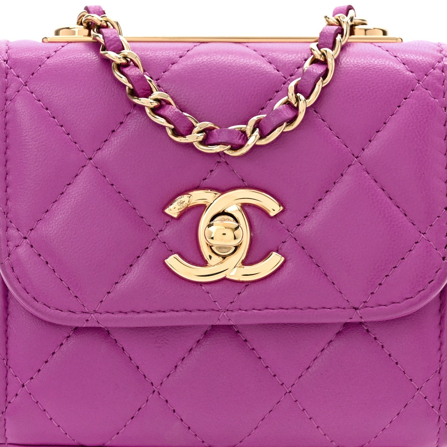 Lambskin Quilted Mini Trendy CC Clutch With Chain Purple