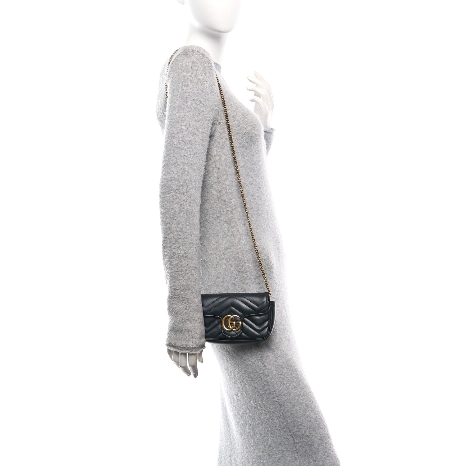 Calfskin Matelasse Super Mini GG Marmont Shoulder Bag Black