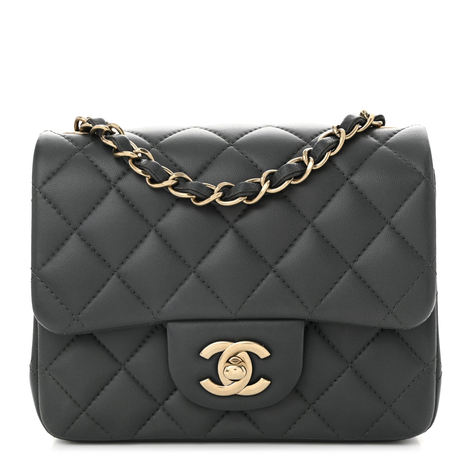 Lambskin Quilted Mini Square Flap Dark Grey