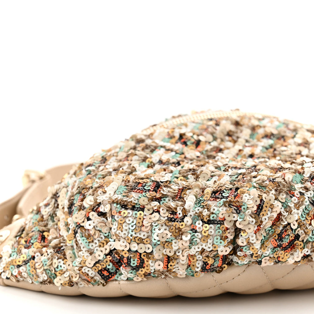 Sequin Calfskin Sparkling City Waist Bag Fanny Pack Beige