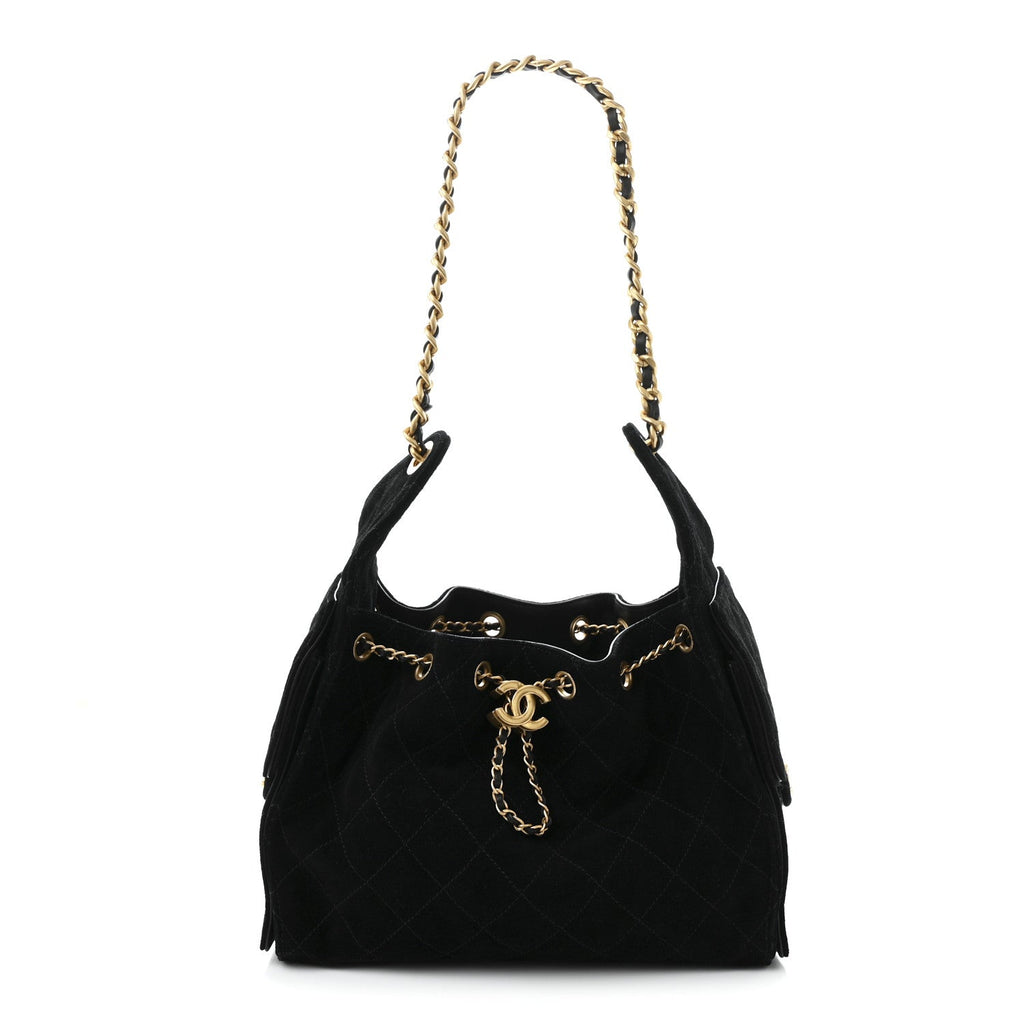 Suede Quilted Small Chanel 25 Handbag Black