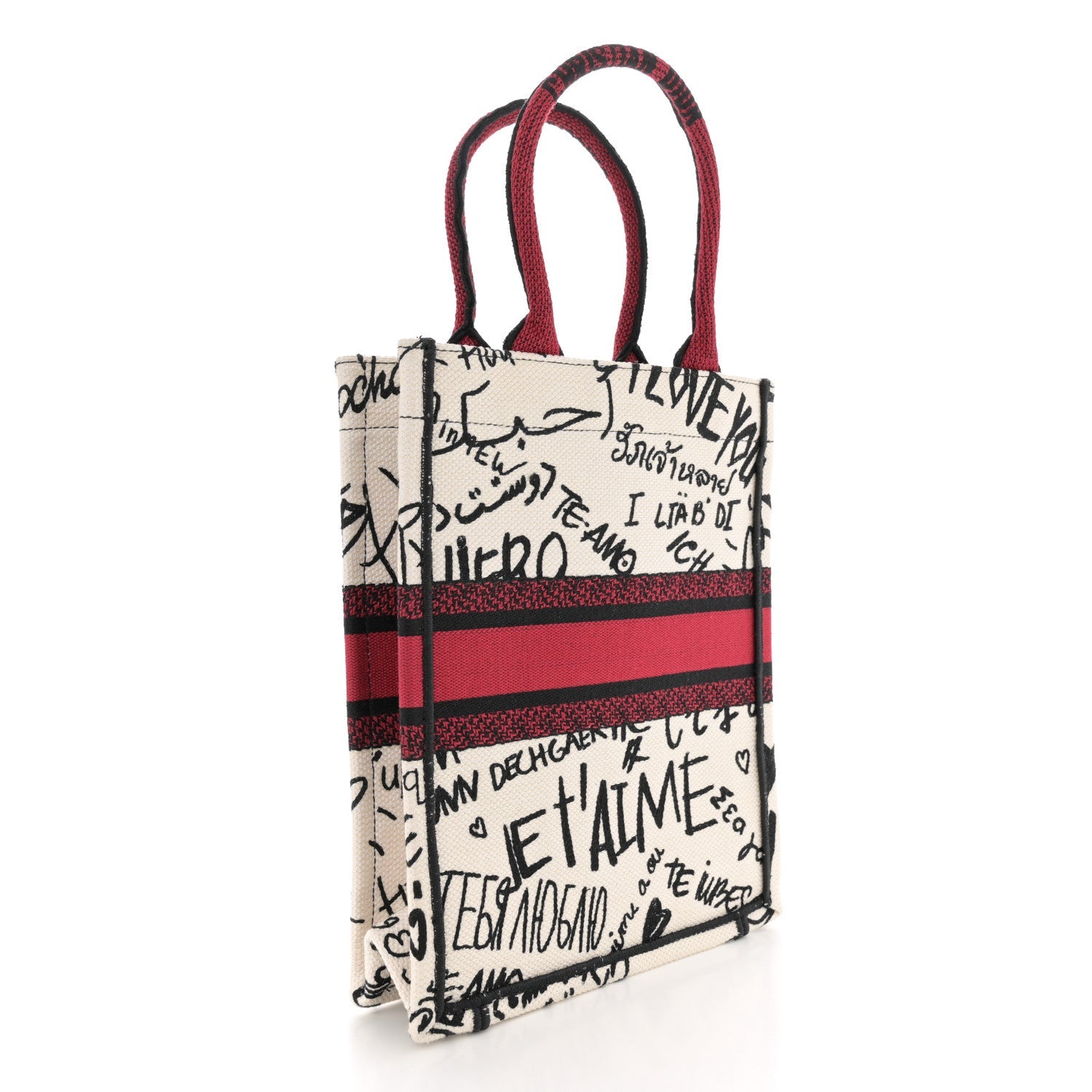 Canvas Embroidered Vertical Dioramour Graffiti Book Tote Latte Multicolor