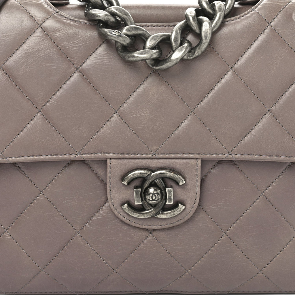 Glazed Calfskin Quilted Large Perfect Edge Flap Light Pink