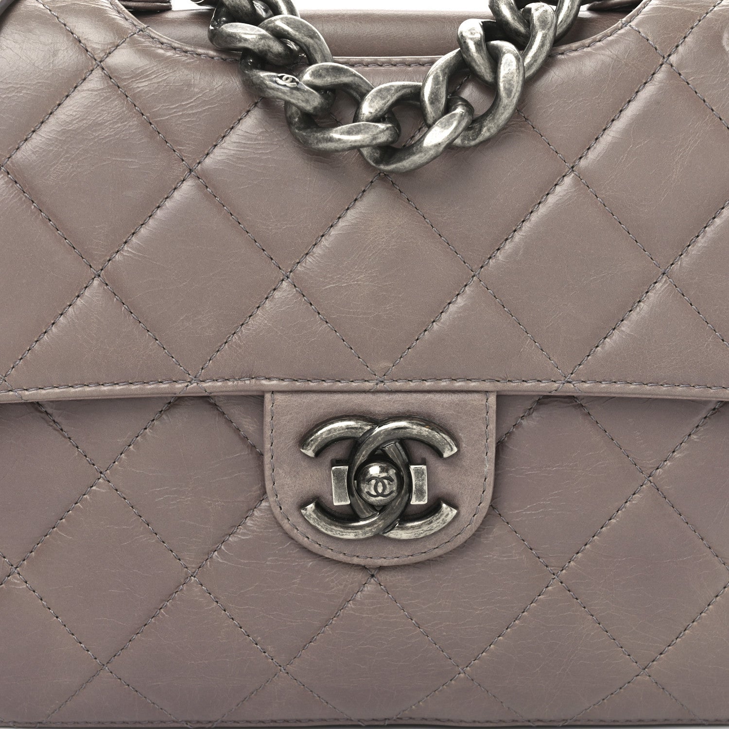 Glazed Calfskin Quilted Large Perfect Edge Flap Light Pink