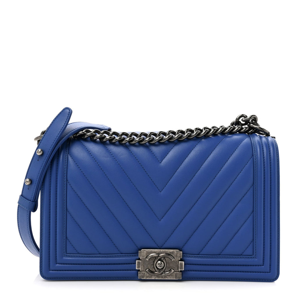Lambskin Chevron Quilted New Medium Boy Flap Bright Blue