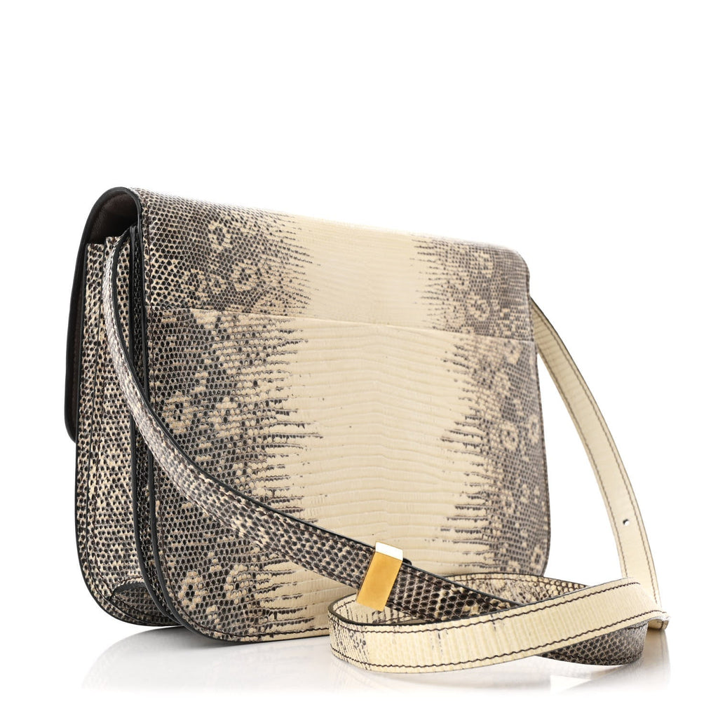Lizard Medium Classic Box Flap Bag Natural
